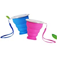 Ruesious 2 pcs Tazas de Viaje 200ml de Silicona Plegable Portátil y Reutilizable-Vaso Con Tapa sin BPA para camping…